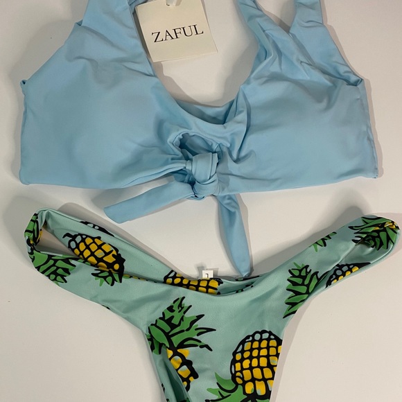 Pineapple Print Cheeky Bikini Set - Light Blue - Picture 3 of 7